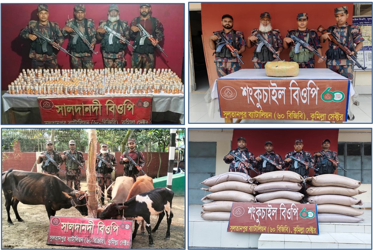 ৬০ বিজিবির অভিযানে ৬৭ লক্ষ টাকার অবৈধ ভারতীয় মালামাল জব্দ।