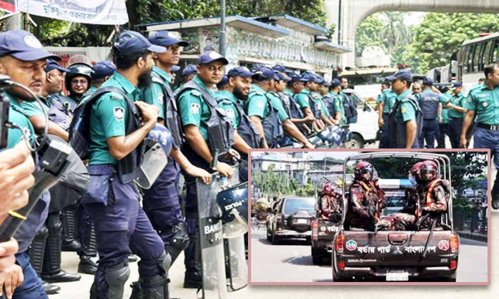 রাজধানীর মোড়ে মোড়ে পুলিশ, সারা দেশে বিজিবির টহল জোরদার