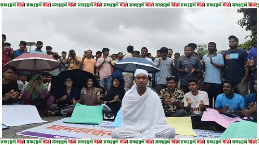 কোটা বাতিলের দাবিতে কাফন পরে ববি শিক্ষার্থীদের মহাসড়ক অবরোধ